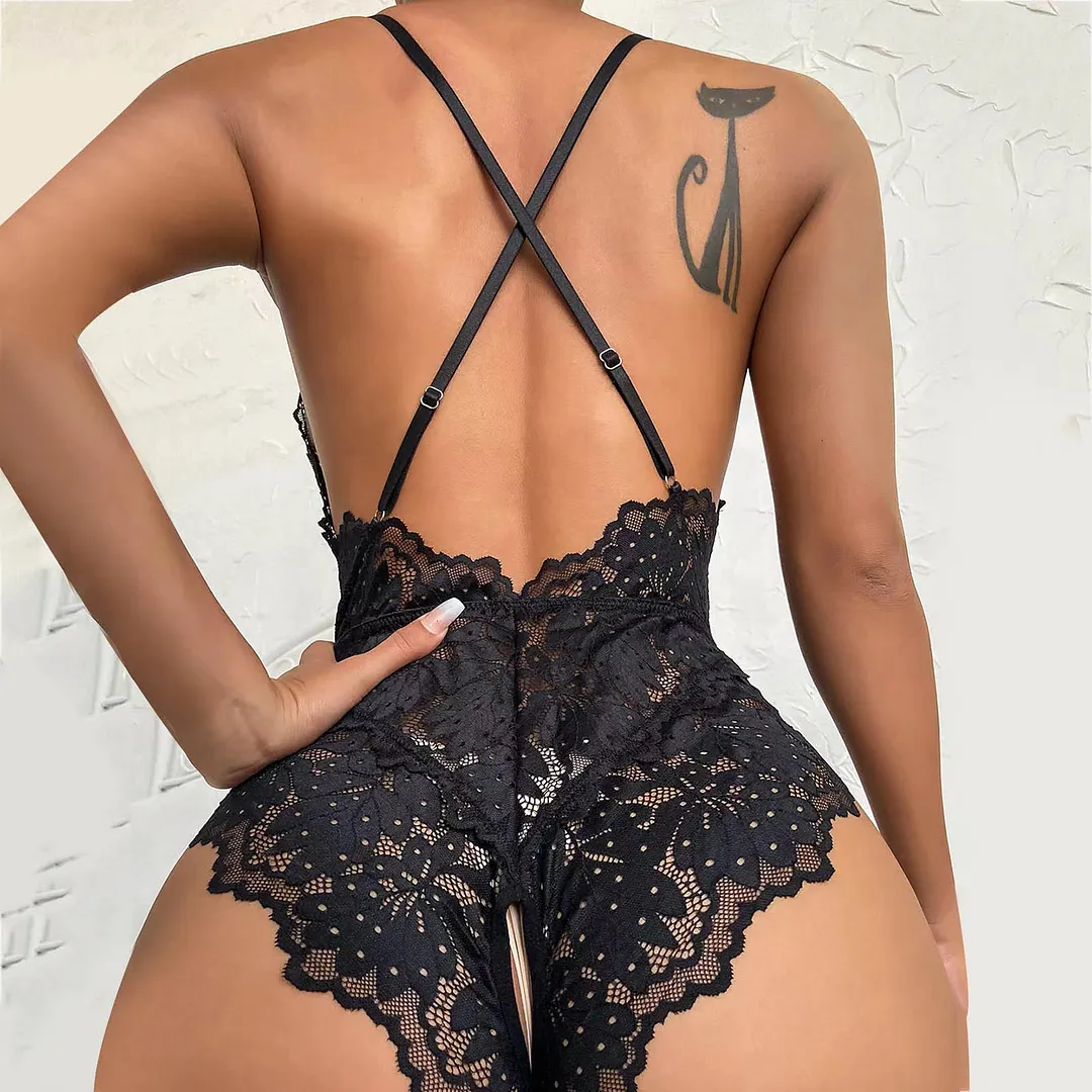 Churchf 2024 Sex Pajamas Open Hooded Garlic Collar Cross Lace Lace Tidly Tidly Tidly