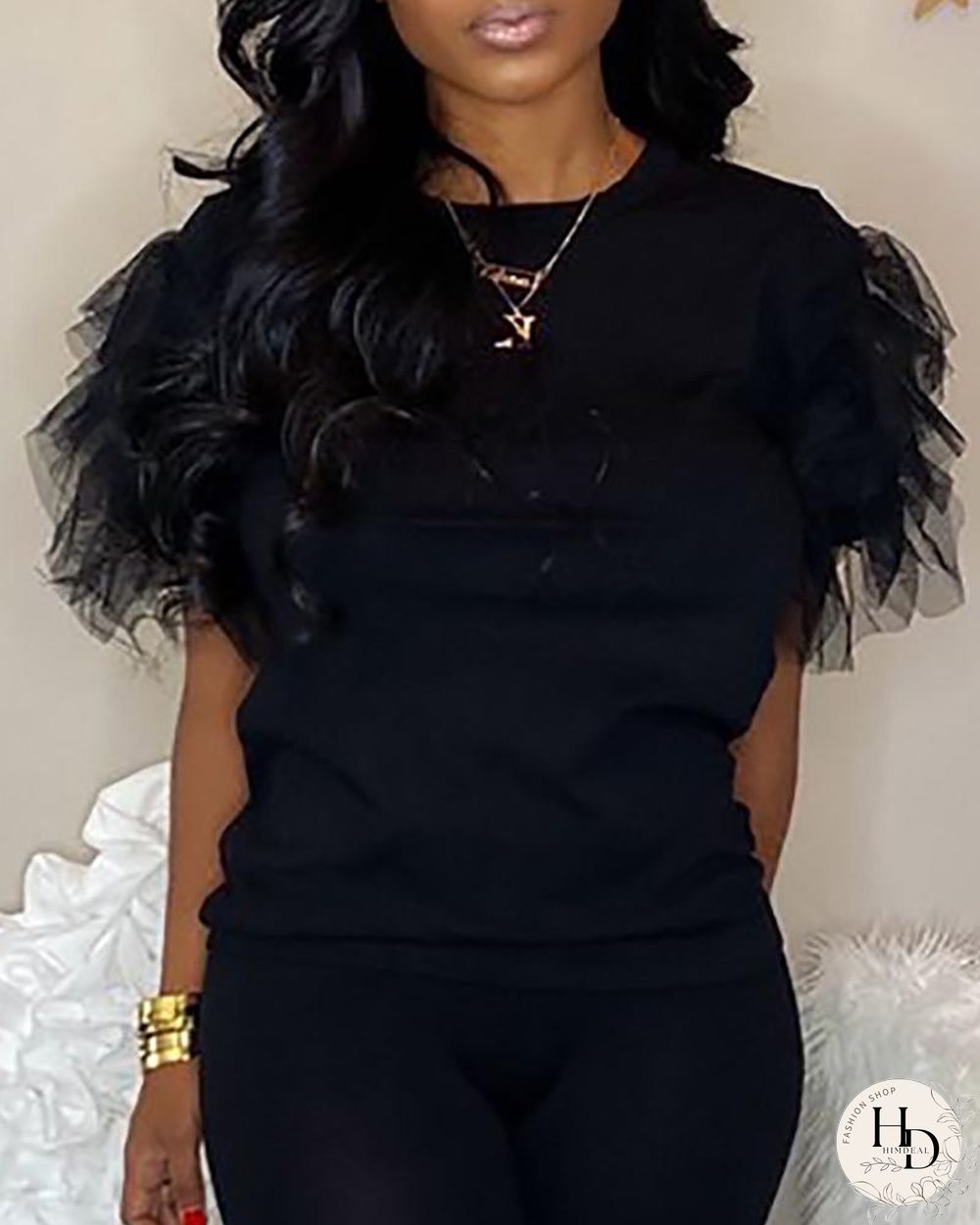 Ruffles Solid Casual Top & Pant Sets