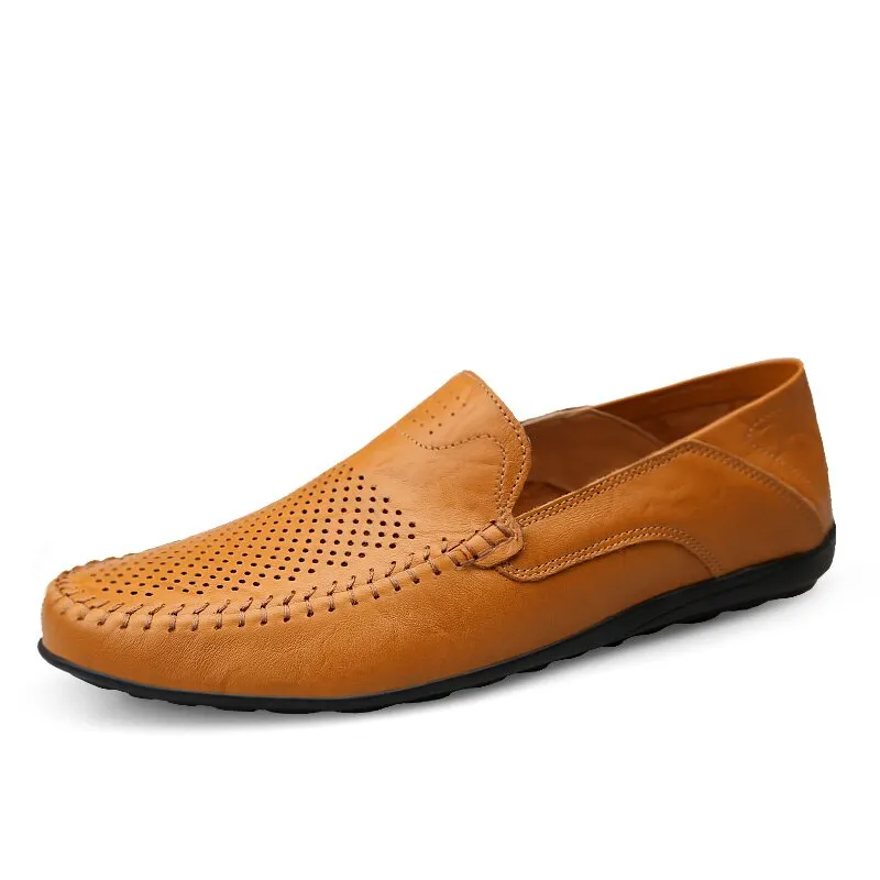 Genuine Leather Men Casual Shoes Luxury Brand 2020 Summer Men Loafers Moccasins Breathable Slip on Driving Shoes Plus Size 37-47