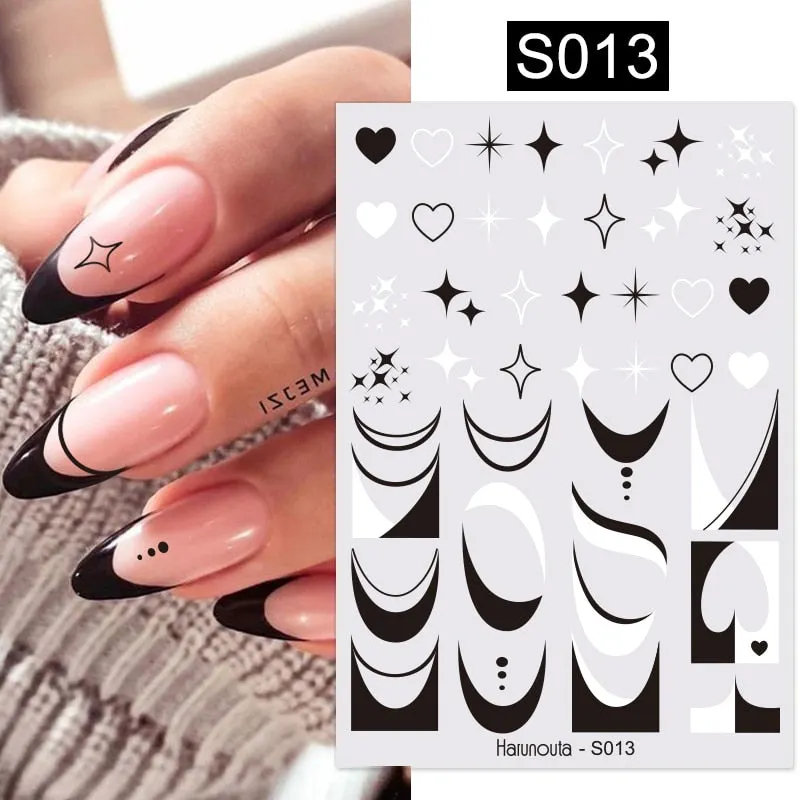 Geometric Lines Flowers Leaves 3D Nail Sticker Figure Woman Face Pattern Special Self Adhesive Nail Art Decals Manicures Sliders-Nail Inspo