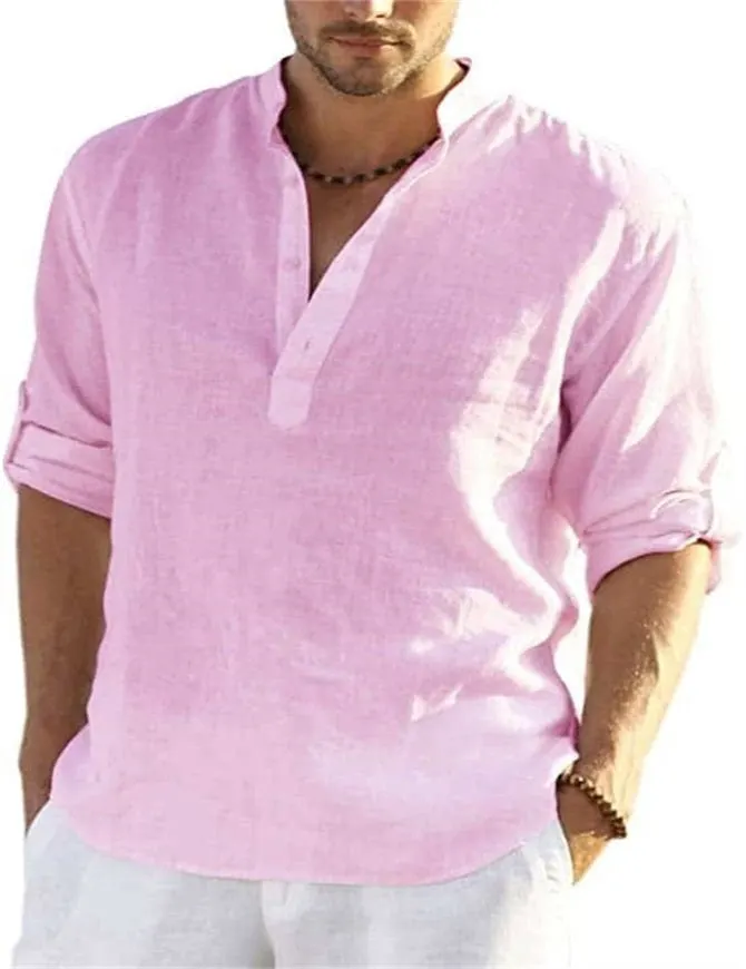 Men's Cotton Linen Casual Long Sleeve Shirt