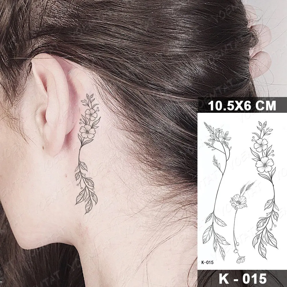 Waterproof Temporary Tattoo Sticker Black Point Line Sunflower Geometric Rose Flash Tatoo Fake Tatto For Body Art Women Men