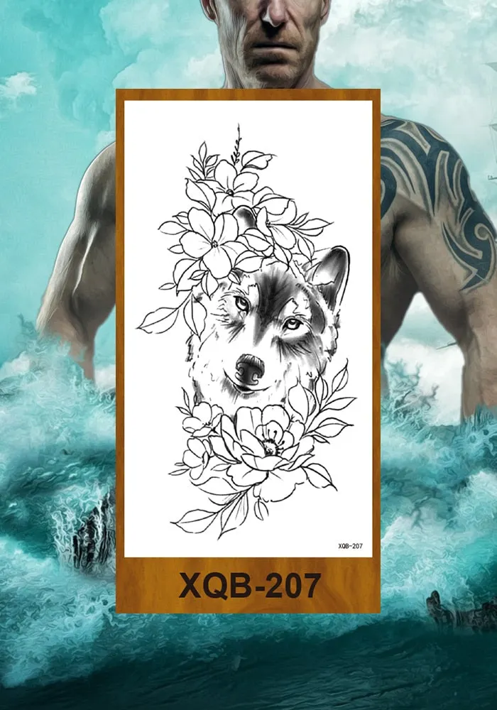 Temporary Tattoo Stickers Snake Bear Owl Fox Mermaid Tiger Wolf Lion King Men Women Girl Arm Body Chest Fake Body Leg Art Tatoo