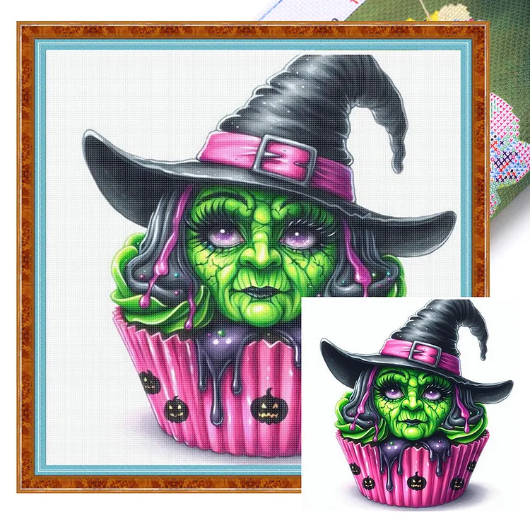 【Huacan Brand】Witch cake 50*50cm 11CT Stamped Canvas Cross Stitch gbfke