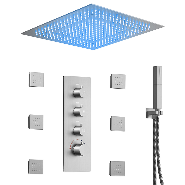 EVERSTEIN Thermostatic LED Rainfall Shower System in Brushed Nickel SFS-1028-NK20