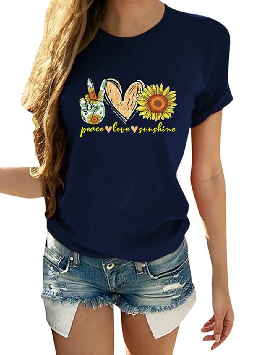 Round Neck Short Sleeves Printed T-shirt