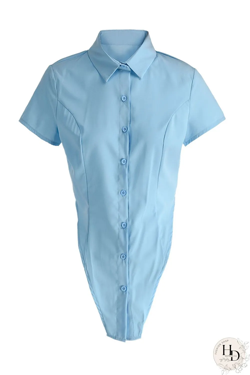 Sky Blue Fashion Casual Solid Asymmetrical Turndown Collar Tops