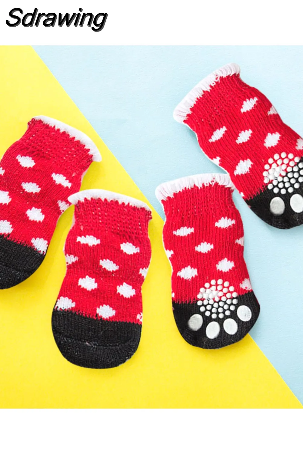 Sdrawing Cute Puppy Dog Socks Cartoon Printed Anti Slip Knit Socks Winter Warm Puppy Shoes Small Medium Dogs Boots Pet Products