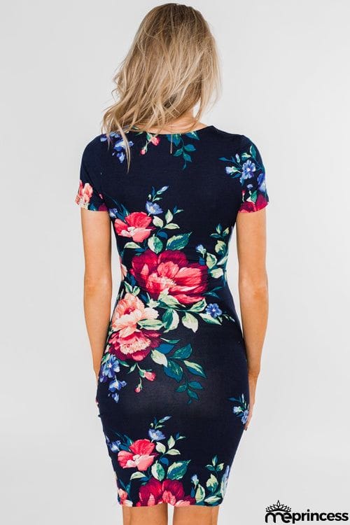 Fashion O Neck Printed Short Sleeve Dress