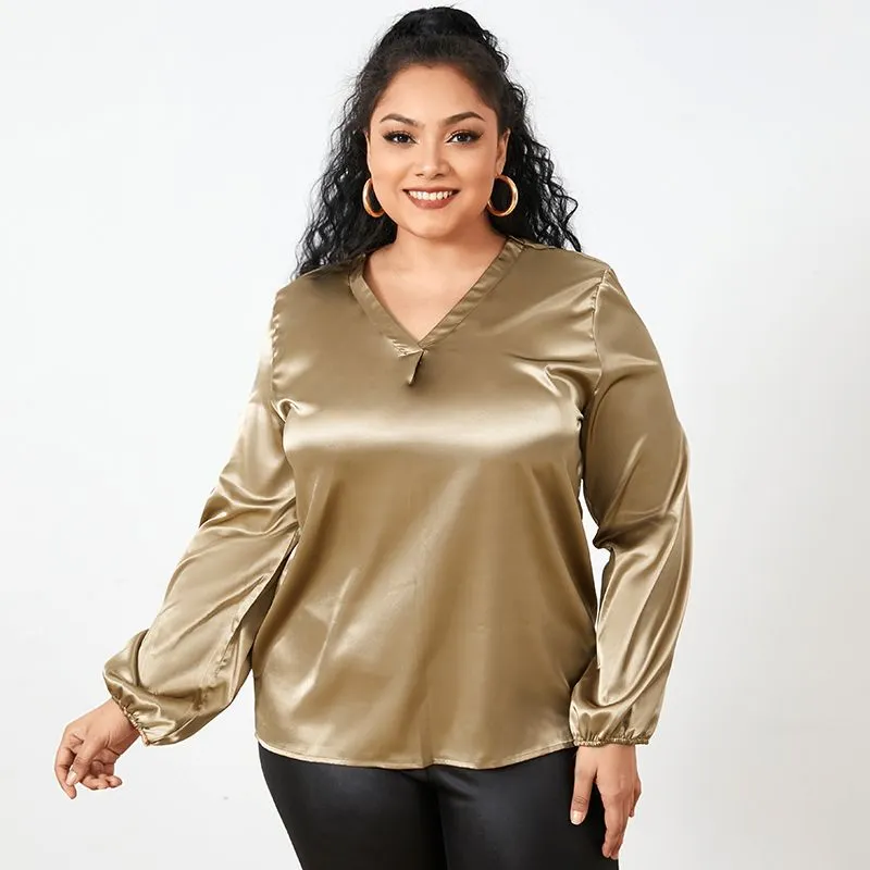 Oversized Celmia Fashion Women Satin Blouses Sexy V-Neck Elegant  Tops Female Casual Long Sleeve Office Blusas Femininas FZH
