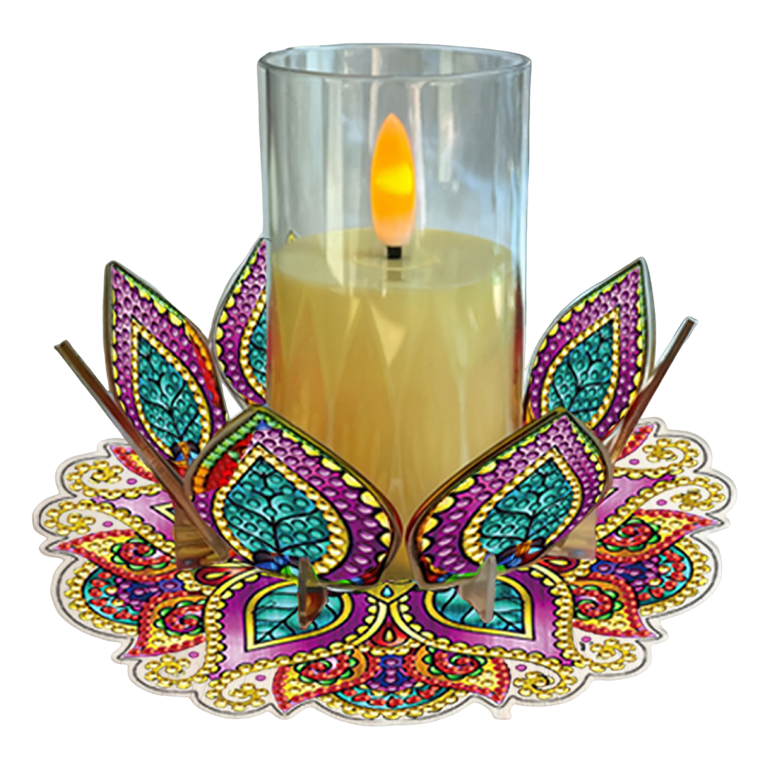 Mandala Lotus-B Acrylic DIY Diamond Painting Candle Holders Without Candles Crystal Painting Tealight Candle Stand Table Centerpiece for Adults Beginners Home Party Decor