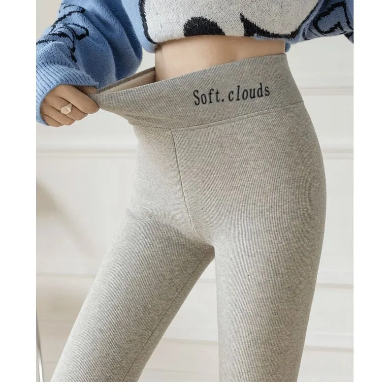 Soft Clouds Leggings Casual Warm Winter Solid Pants-Pink