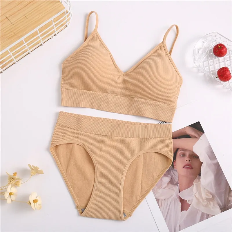 FINETOO Women Bra Panties Set Sexy G-String Push Up Bra Set Seamless Underwear Sports Thong Panty Bralette Fitness Lingerie Set