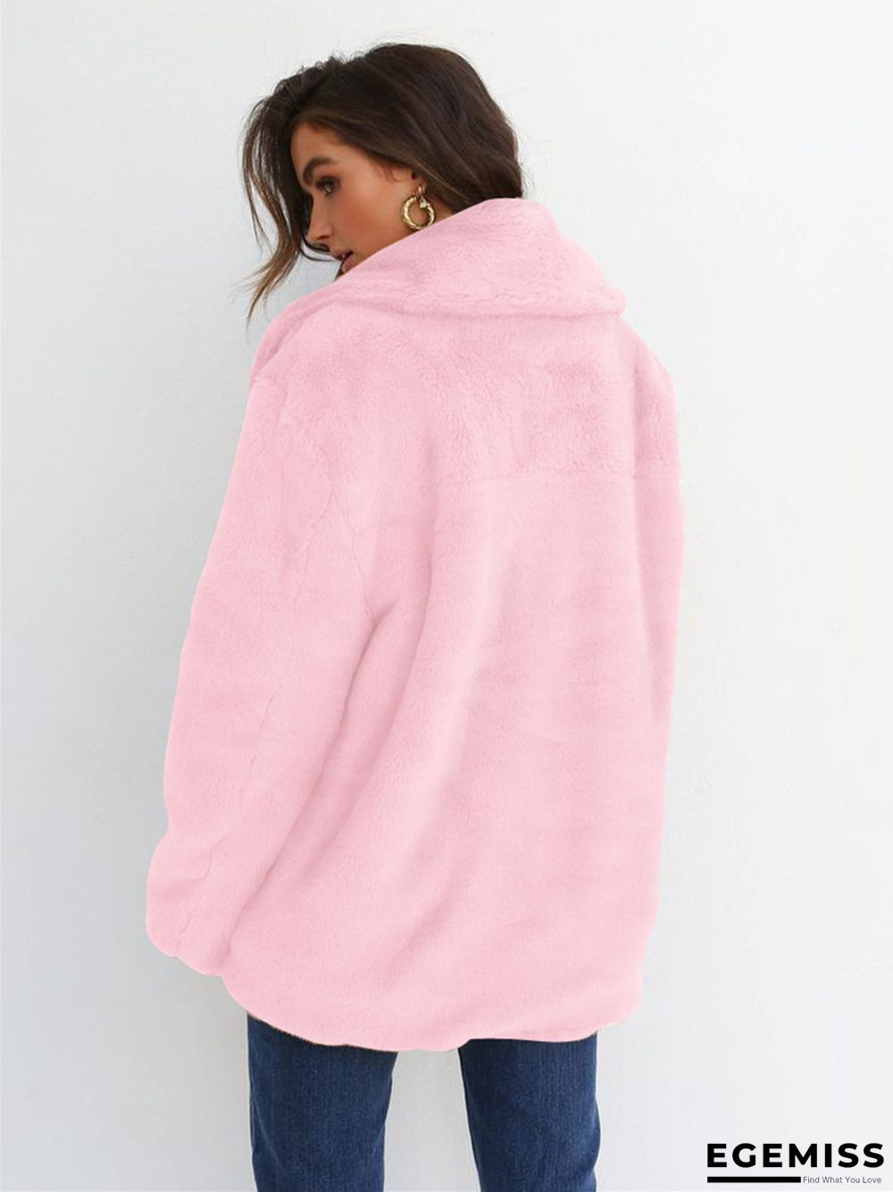 Fashion Solid Color Sexy Plush Lapel Coat | EGEMISS