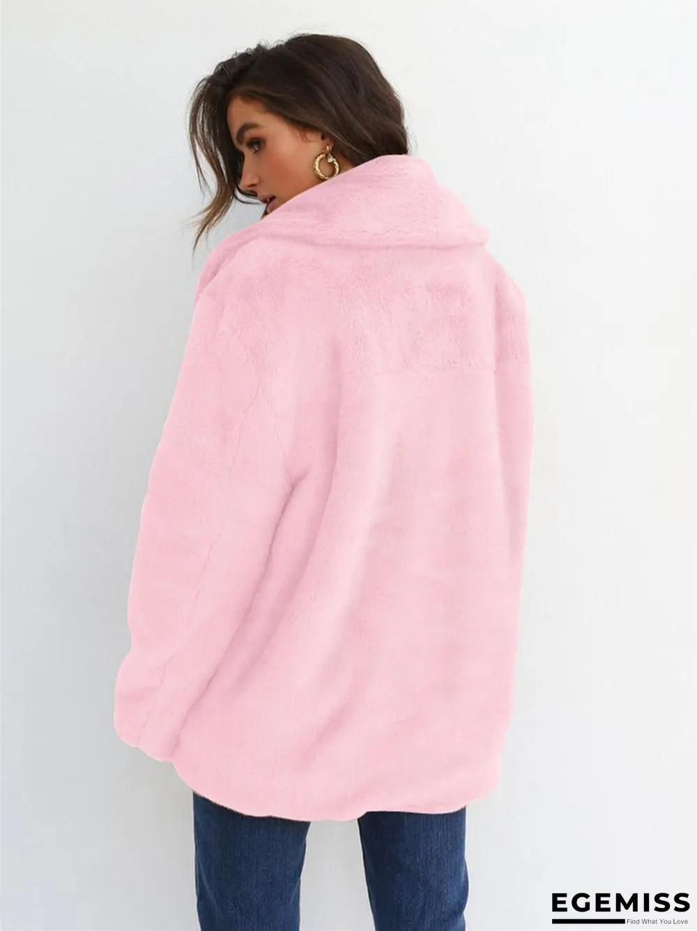 Fashion Solid Color Sexy Plush Lapel Coat | EGEMISS