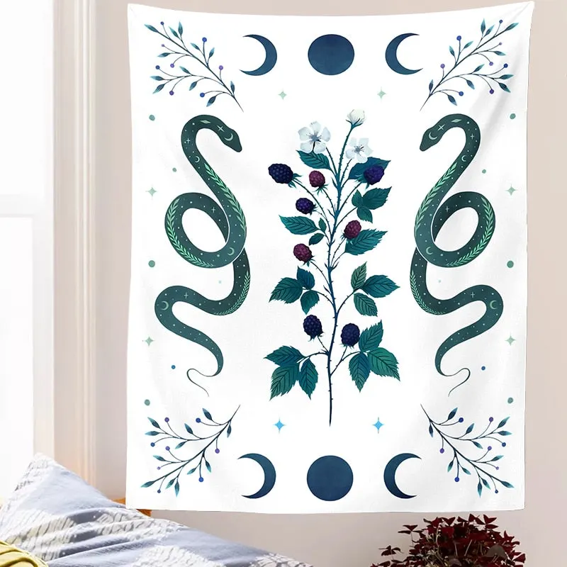 Vintage Moon Phase Wall Hanging Tapestry Mooonlight Green Olive Leaf Black Tapestries Boho Room Art Home Decoration Accessories