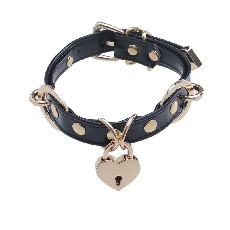 Billionm Handmade High Qulity Sexy Pu Hooker Punk Rock With Metal  Heart Lock Leather Necklace Bdsm Bondage Choker Sex Toys For Women
