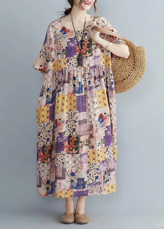 Casual O-Neck Retro Print Summer Sundress Half Sleeve