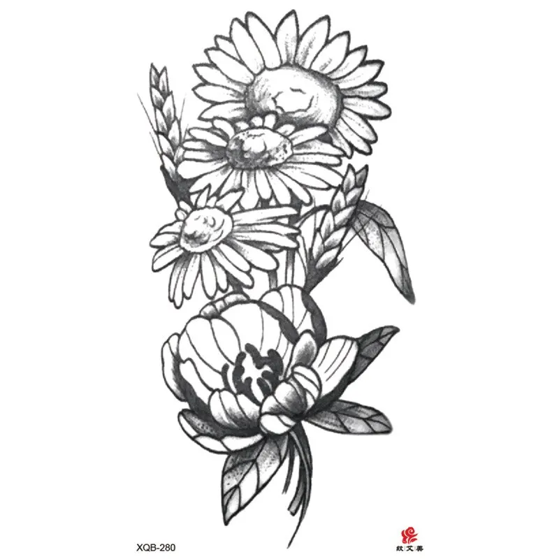 Sdrawing Temporary Sleeve Tatooo Stickers Tiger Lion Elephant Rose Flowertattoo Arm Body Art Fake Tatoo Male Female Black