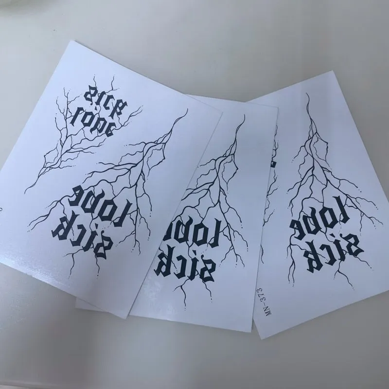Gothic English Temporary Tattoo Sticker for Men Women Flower Body Lightning Crack Dark Waterproof Letter Pattern Tattoo Stickers