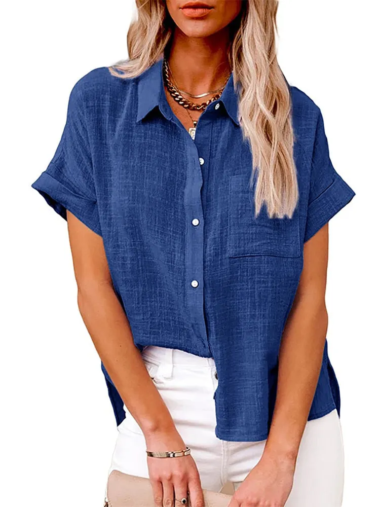 Back to school  Women Summer Linen Oversized Shirt Vintage Harajuku Short Sleeve Loose Blouse Elegant Chic Tunis 2022 Women Tops Streetwear