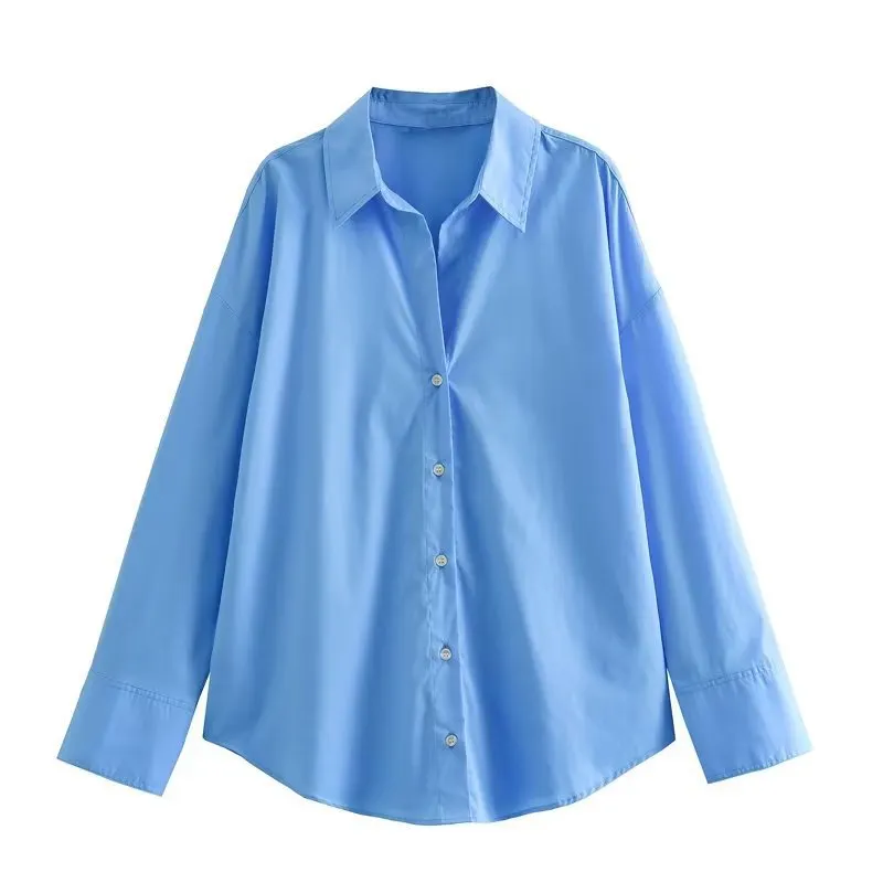 Churchf Churchf New Women's Versatile Striped Lapel Single Breasted Long Sleeve Loose Mansion Silk Shirt