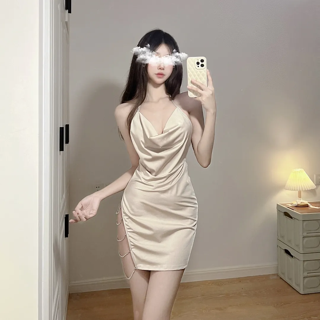 Churchf Night Vows Large-Size Homewear Nightclub Lady Dress Sexy Underwear Sexy Secretary Seduction Side Chain Open Skirt
