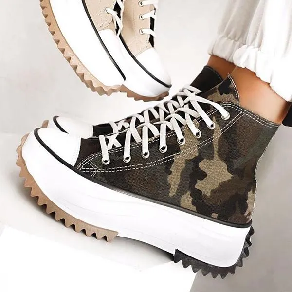 Women Platform Canvas Lace-Up Sneakers