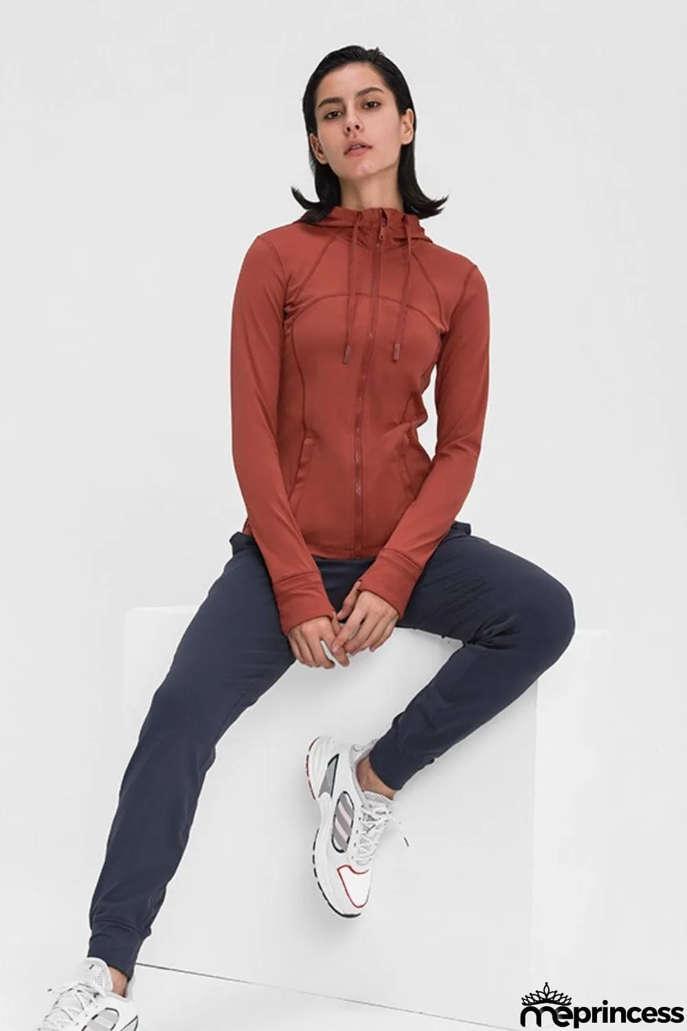 Zip Up Drawstring Detail Hooded Sports Jacket
