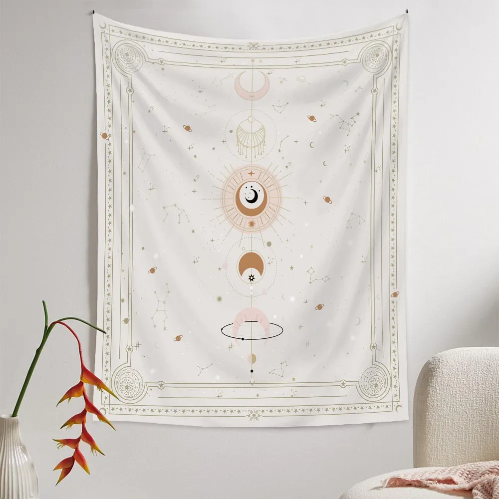 Psychedelic Moon Phase Tapestry Black and White Wall Hanging Moon Floral Throw Blanket Home Decor Wall Hanging Bohemian Wall