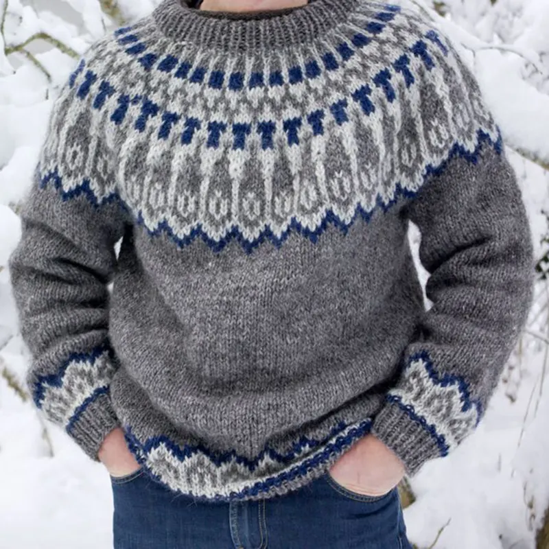 Vintage Knitted Jacquard Islander Crew Neck Sweater