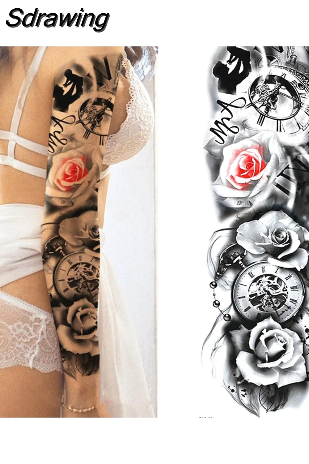 Sdrawing Sheets Full Arm Leg Extra Large Temporary Tattoos, Body Art For Men And Women - Wolf,Tiger,Bear,Warrior,Tribal Symbol 430-0