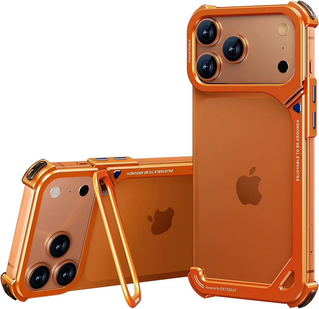 Compatible with iPhone 17 Pro Max metal protective case, aluminum frame, slim backless design, MagSafe compatible, shockproof protection, minimalist frameless phone case, natural titanium