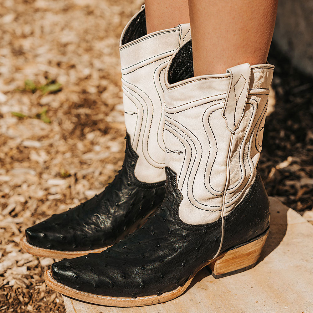 Black & White Vegan Leather Side-Zipped Embroidered Western Boots   