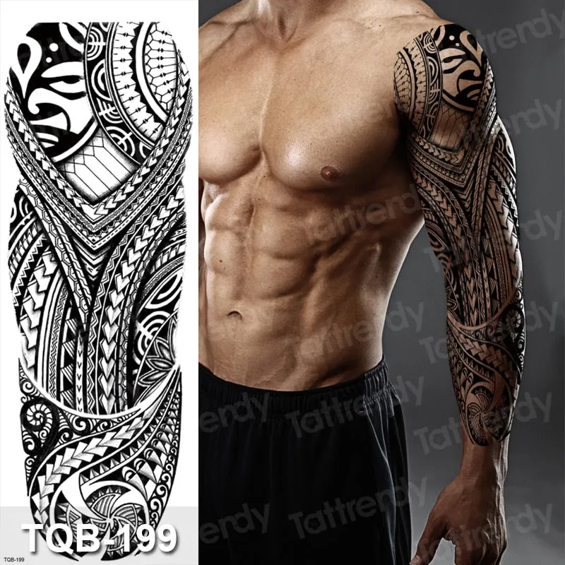 skull sleeve tattoo designs large full arm temporary tattoos for men boy tatoo fake waterproof tiger totem lion dragon pattern