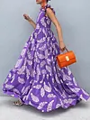 Casual Sleeveless Floral Print Ruffled Loose A-Line Vacation Maxi Dress