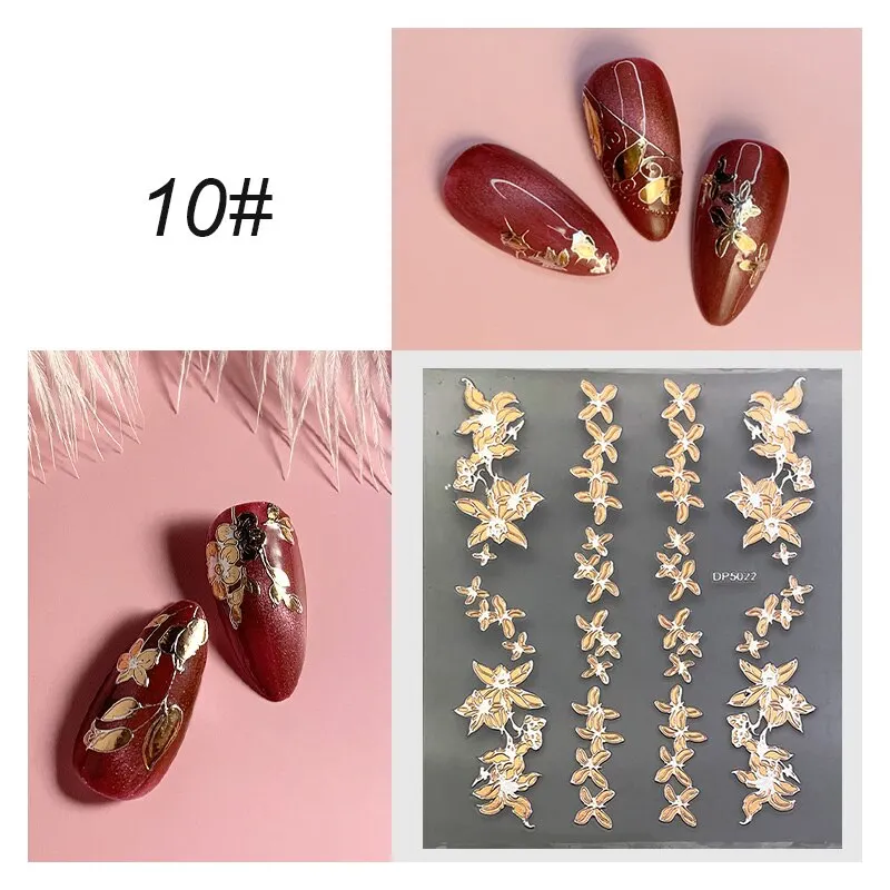 3D Flower Lace Nail Stickers iridescent Bronzing Floral Leaf Transfer Stickers For Nails Manicuring Accessories