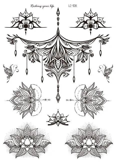 18 Kinds Women Temporary Tattoo Black Mandala Flowers Tattoos Sticker Body Art Waterproof Disposable tatouage temporaire