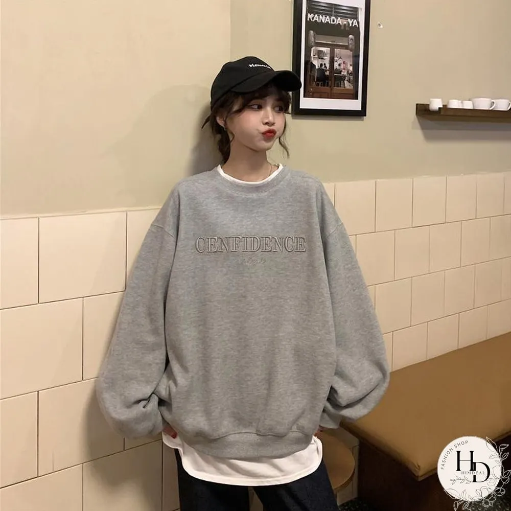 French Vintage Full Sleeve Sweatshirt Streetwear New Trendy Loose Fake Two Pullover 90S Embroidered Round Neck Women Hoodie