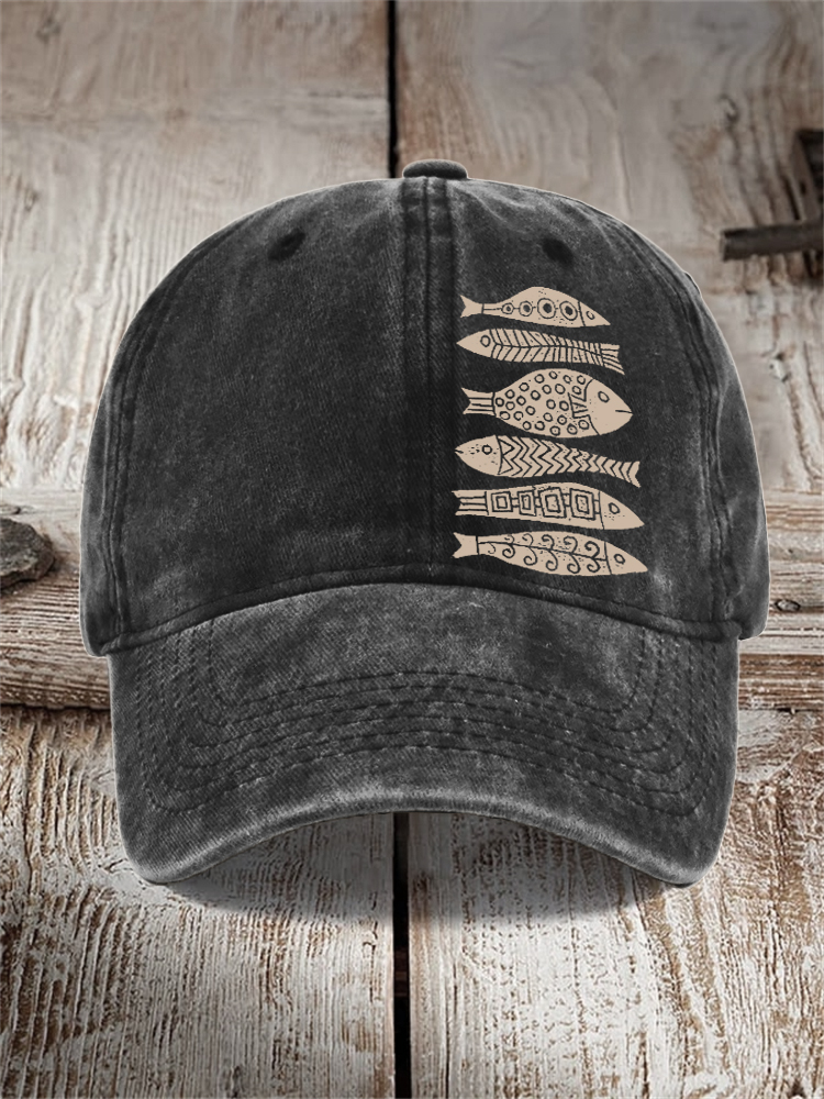 Fish Japanese Lino Art Washed Cap  artssus