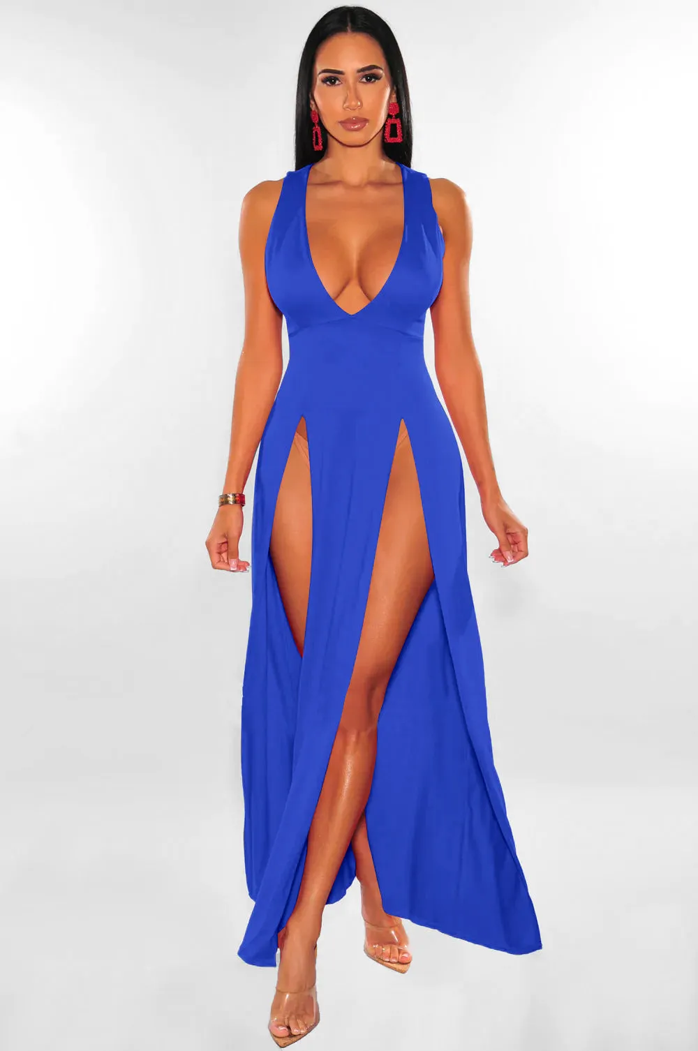 Brownm Summer Long Deep V Split Multi-color Dresses