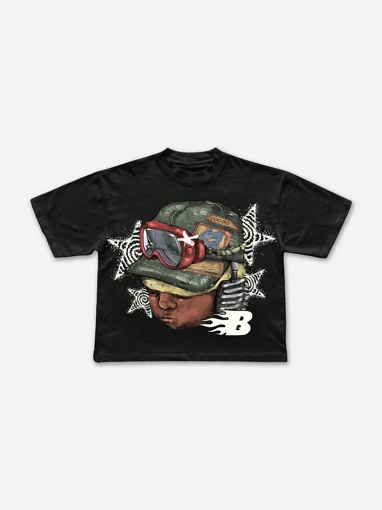 Flame Letter Boy Print 100% Cotton Cropped T-Shirts