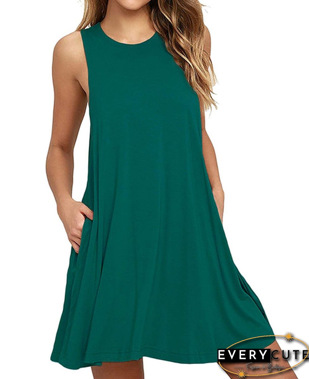 Plus Size XS-8XL Summer Women Casual Round Neck Solid Color Loose Sleeveless Beach Tank Top A-line Pocket Dress Sexy Short Club Party Mini Halter Midi Dresses Robe Ete Femme Knee Length Pleated Skirts Ladies Fashion Swing Cotton T-Shirt Dress