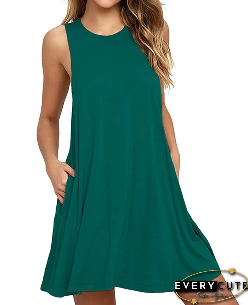 Plus Size XS-8XL Summer Women Casual Round Neck Solid Color Loose Sleeveless Beach Tank Top A-line Pocket Dress Sexy Short Club Party Mini Halter Midi Dresses Robe Ete Femme Knee Length Pleated Skirts Ladies Fashion Swing Cotton T-Shirt Dress