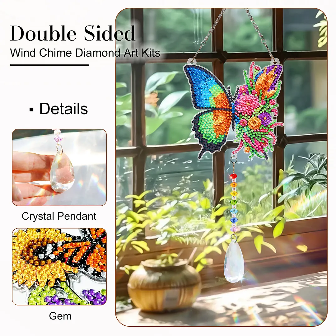 2Pcs Wreath Butterfly DIY Double-Sided Diamond Painting Hanging Kits Diamond Painting Suncatcher Craft Kit for Home Garden Wall Decor Gift