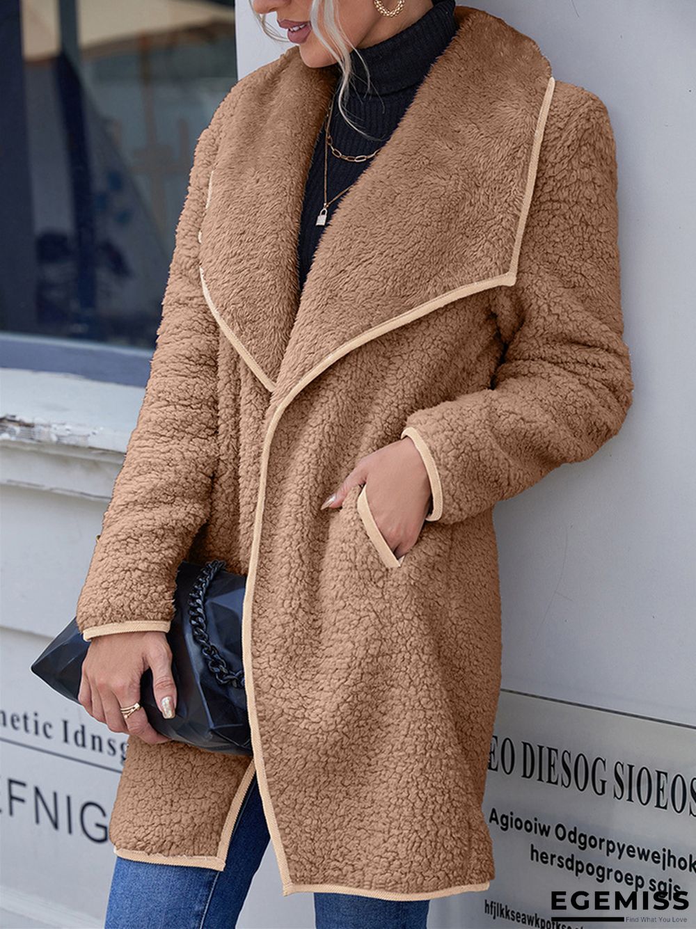 Loose Casual Large Lapel Irregular Medium Length Reversible Plush Coat | EGEMISS