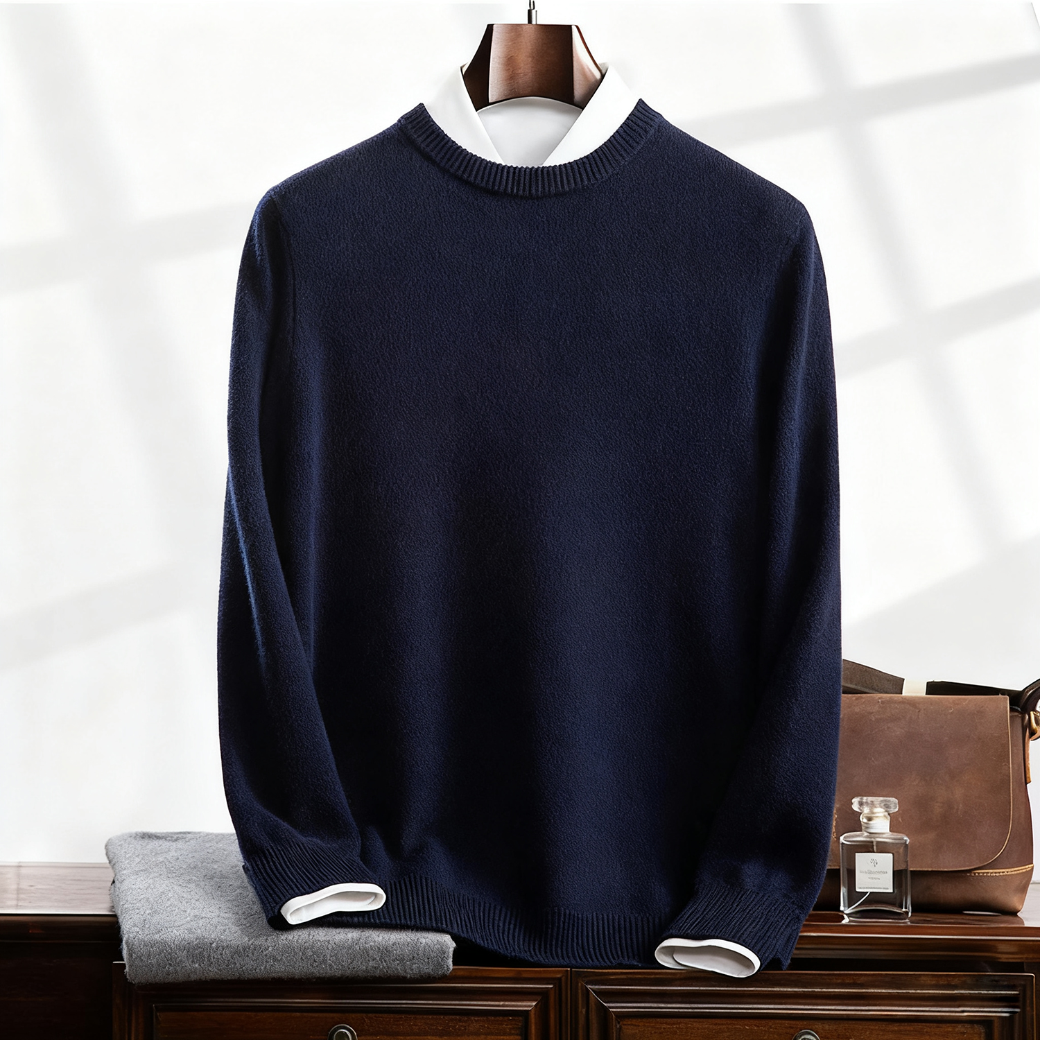 Men's Heavyweight Crewneck Cashmere Sweater for Commute REAL SILK LIFE