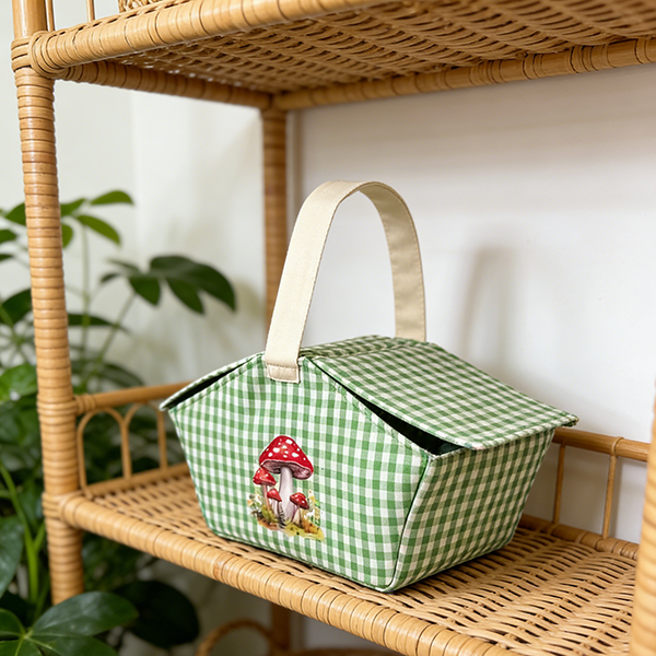DIY Mushroom Fabric Picnic Basket Sewing Templates &ndash; With Instructions
