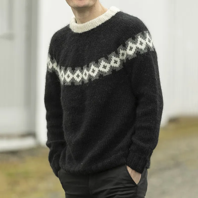 Men's Vintage Knitted Jacquard Crew Neck Sweater