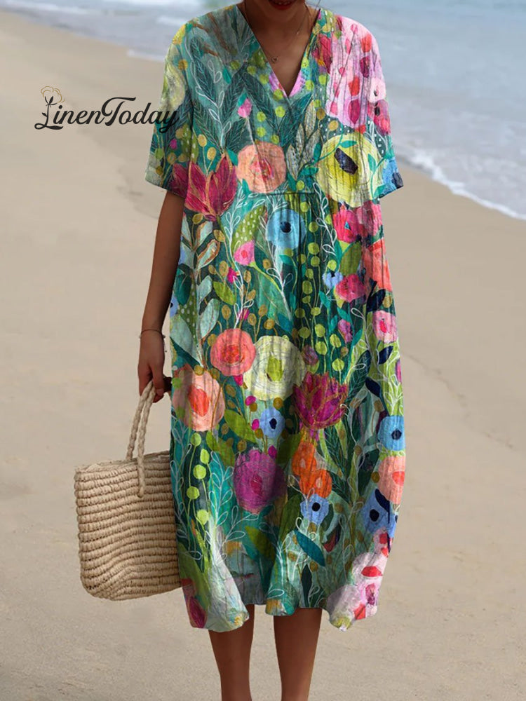 Women&rsquo;s Watercolor Splash Fluid Art Print Flowy Dress Multicolor / S